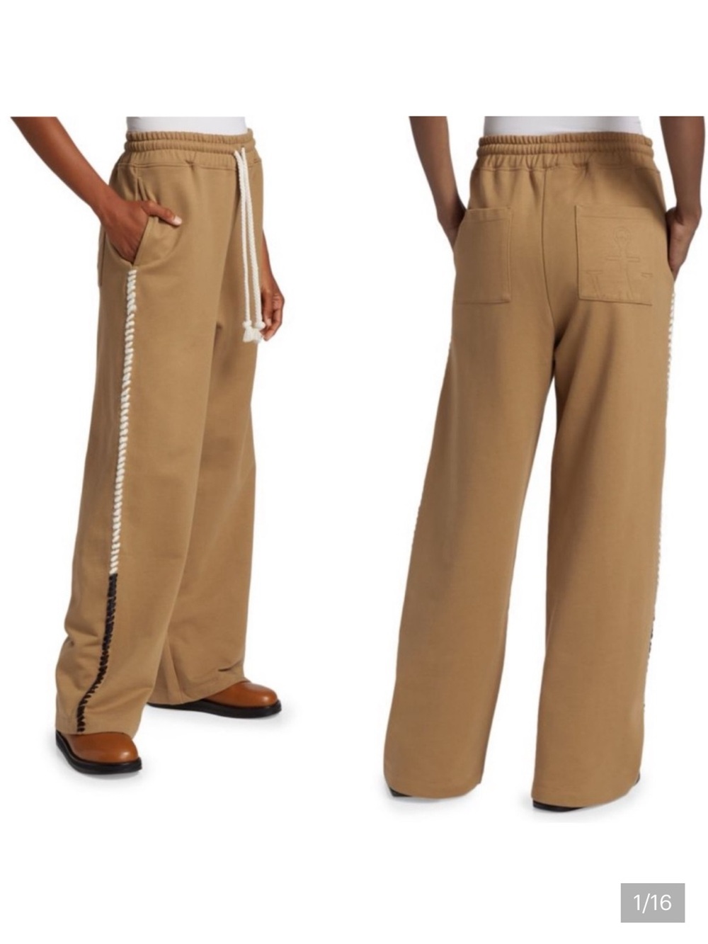 JW Anderson Wide Leg Contrast Stitch Track Pant French Terry in tobacco Sz Small